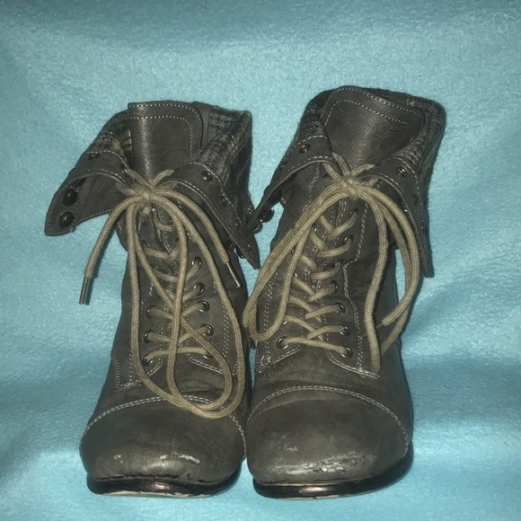 ROUGE fold over or lace up boots dark gray motorcycle army thrasher GUC size 7.5 - Picture 5 of 9